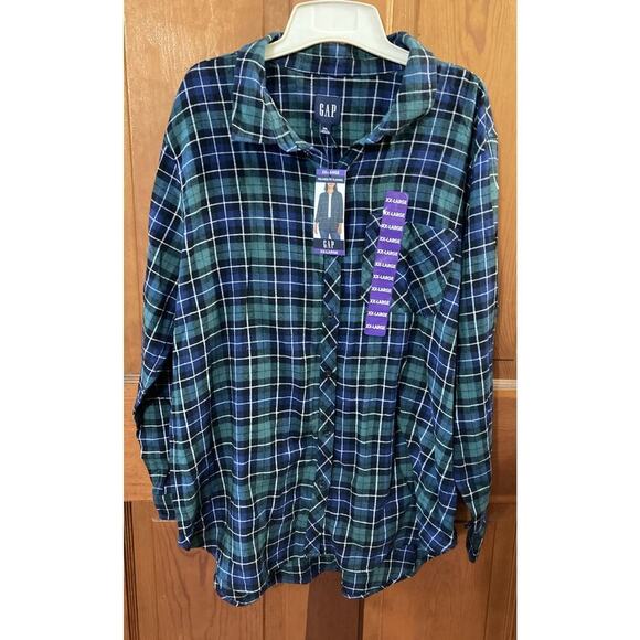 Gap Women's Relaxed Fit Flannel Shirt Sz XXL New Nixie Plaid Blue Green $70 - Picture 3 of 7